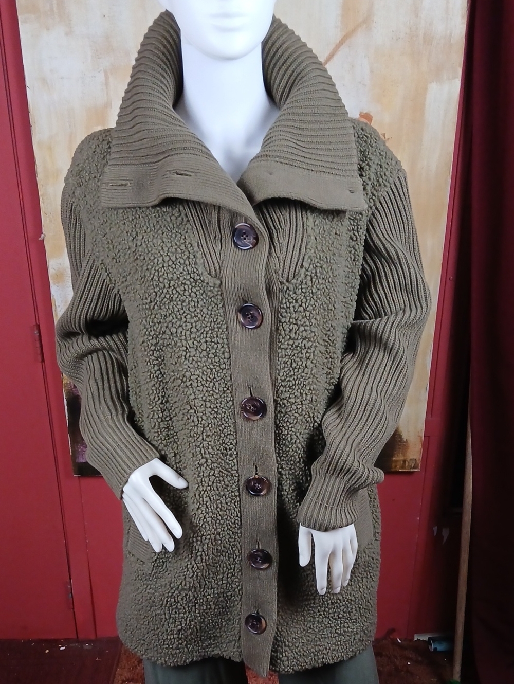 Varley Elliot Bouclé Sherpa Longline Knit Panel Jacket Size S